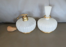 old opaline bottle and sprayer brass strapping