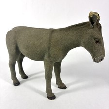 Vtg French Gray Flocked Lg Donkey Plaster Glass Eyes Christmas Nativity Santon