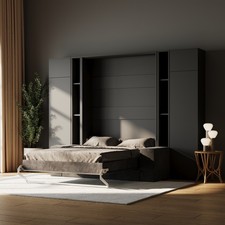 SMARTBett ENSEMBLE Lit escamotable M1 160x200 avec étagères & armoires hautes et