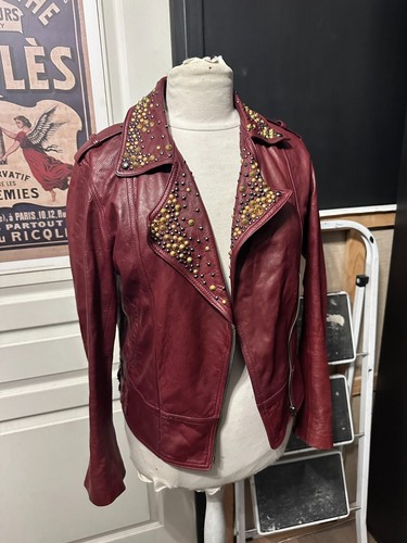 Veste cuir bordeaux - , nour