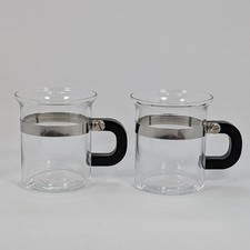 Vintage Bodum Chambord Jorgensen C 4992 Coffee Cup Glass Black Handle Set of 2