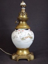 Beautiful kerosene lamp bronze faience japan birds oil lamp japan porcelain XIX