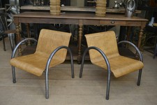 Pair of Vintage Design Armchairs Metal and Wood 1950