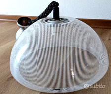 Rare iGUZZINI White Stripes Acrylic Pendant Lamp 3087 HEMISPHERE Space Age 70s