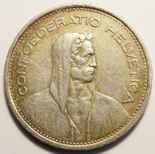 SUISSE : ASSEZ RARE 5 FRANCS ARGENT 1952B (155.000 ex : + petit tirage)