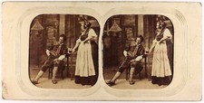 Art Scene La Servuse du bar c1860 Photo Stereo Diorama Vintage Albumin