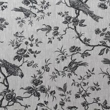 Toile de lin Mésanges impression noire sur écru [au demi-mètre]