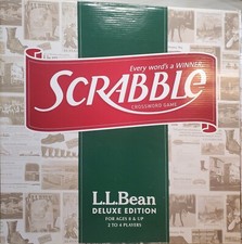 L L Bean Scrabble Deluxe Edition Rotating Board Box Wood 2009 Score Card Spin j3