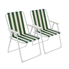Portable Low pliant Camping Patio Plage Chaise Meubles - Green Stripe x2