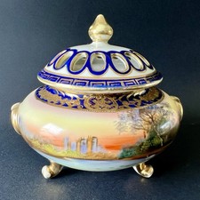 Pot-pourri ancien porcelaine Noritake Japon cygne 1930 Swan on lake at sunset