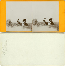 Stéréo, Belgique, La Panne, famille à la plage Vintage albumen stereo card, 
