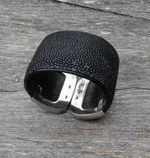 Black Genuine Stingray Galuchat & Sterling Silver Cuff Bracelet