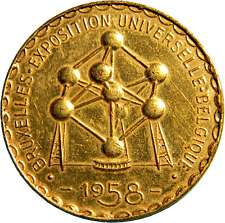 Belgium 1958 World Expo in Brussels 58  Gold Gilt Atomium Medal (03672)
