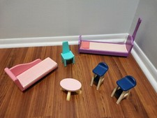Lot Kid Kraft Wooden Dollhouse Furniture 6 pcs B High Chair Table Chaise Lounge