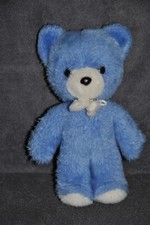 🍀Doudou Ours NOUNOURS Bleu Pompom Blanc Hochet Peluche 25 Cm Vintage Ancien