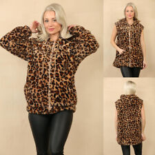 Femmes Imprimé Léopard Fausse Fourrure Capuche Fermeture Éclair Veste & Size