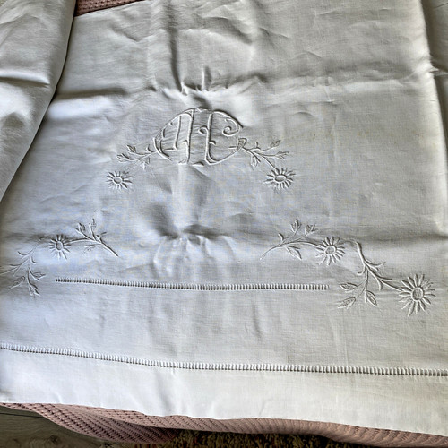 Ancien drap lin avec - en,