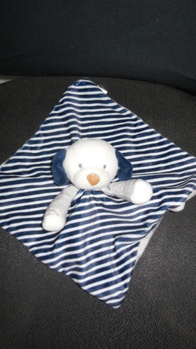 Doudou plat chien blanc rayé - doudou,