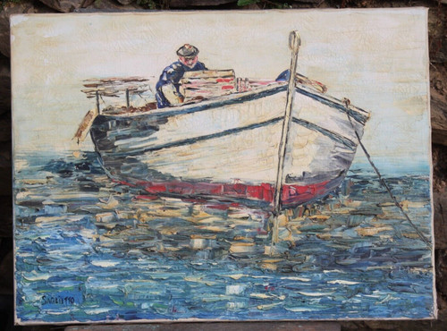 Tableau huile sur - , marine