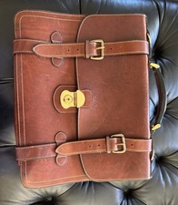Classic Vintage Heavy Double Strapped Leather Briefcase -  CROUCH & FITZGERALD