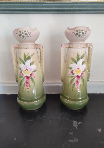 Paire vase faïence art - de, en