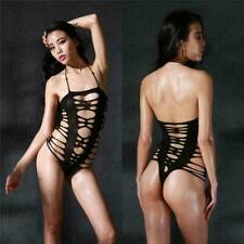 Sexy Hot Grille Grossière sous-Vêtements Body Catsuit Noir Stretch Fendu Une