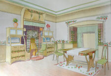 PRINT 1900 Dining Room Fireplace Art Nouveau Barcelona Six Ebanista Moderno
