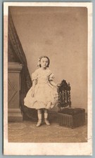 CDV 1865 Pretty little girl with hoop dress and headband. Antique Grob Photo