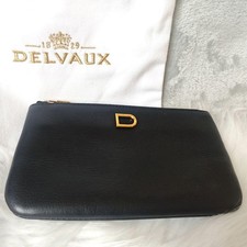 DELVAUX Delvaux Leather Pouch Black Wallet Coin Purse D logo
