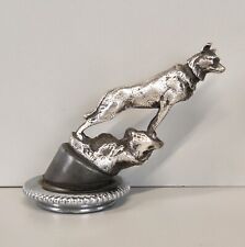 ANTIQUE CAR MASCOT Radiator Cap SCULPTURE WOLF Era SIGNED Truck Mascot Dog