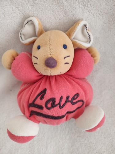 Doudou souris boule rose blanc