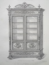 Wood column bookcase ENGRAVING the FURNITURE STORE Victor QUETIN 19th century