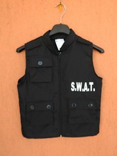 SWAT Costume Fancy Dress Kids Vest Gilet Sleeveless Jacket Black 140 cm 9-10Y