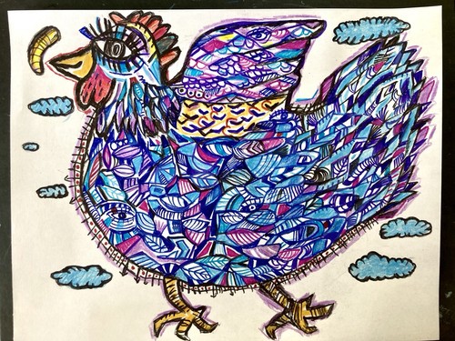 Peinture coq poule - coq,