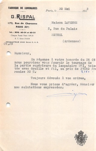 1952 fabrique luminaires - luminaires, g