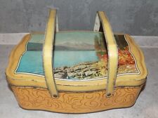 ANTIQUE CANVAS BOX SHAPE BASKET PICNIC DECOR LANDSCAPE LAKE PAGANI LECCO