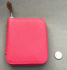 Authentic HERMES Fuchsia Pink 2017 Azap Silk'in Compact Wallet Zip Around AU EUC