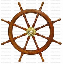 Roue de bateau 36'' laiton nautique bois direction bateau mural vintage...