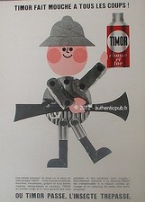 1965 AD TIMOR FLY EVERY SHOT HUNTING AND KILLING INSECT AD TIMOR AD