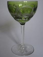 VAL SAINT LAMBERT 1 ANTIQUE GREEN WINE GLASS OF CHINA CRYSTAL ht 15.5 cm