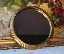 ANCIEN PLATEAU MIROIR ROND MÉTAL DORÉ ANNÉES 60 POUR VERRES À LIQUEUR 23 CM