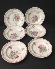 6 ASSIETTE CREUSE FAIENCE KG LUNEVILLE DECOR ROSE TULIPE PEINT MAIN XIXème