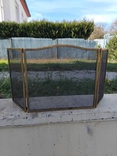 Ancien Pare-Feu de Cheminée à 3 Volets en Laiton et Grillage Noir fer  art déco