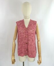 Vintage dusky pink hand knitted mohair sleeveless cardigan gilet sweater 14 M