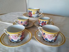 5 TASSES PORCELAINE DE PARIS AURORE TROPICALE VINTAGE FLEUR BAMBOU