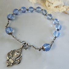 Dzenier Antique Silver 925 Blue Faceted Glass Beads Flower Lilies Ciboire L 28 cm