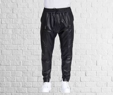 Pantalons Jogger En Cuir D'Agneau Noir Doux Pour Hommes – Décontracté Et Élégant