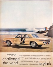 1961 Buick Skylark Print Ad Car Parked on Beach Couple Looking On