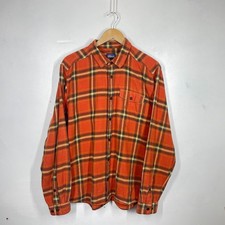 Patagonia Fjord Flannel Shirt Mens L Orange Check Organic Mid Weight Halloween