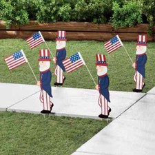 Set De 4 Oncle Sam Tenant USA Drapeau 4th De Juillet Jardin Métal Piquet